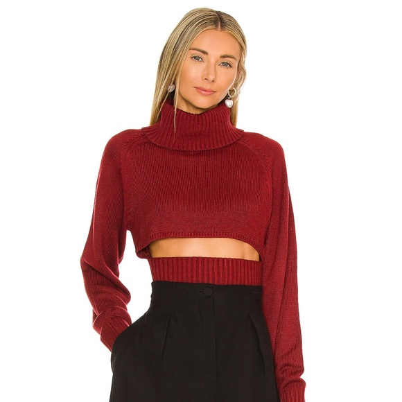 NBD Sweaters - Revolve - NBD - Winston Cropped Turtleneck Sweater in Deep Red